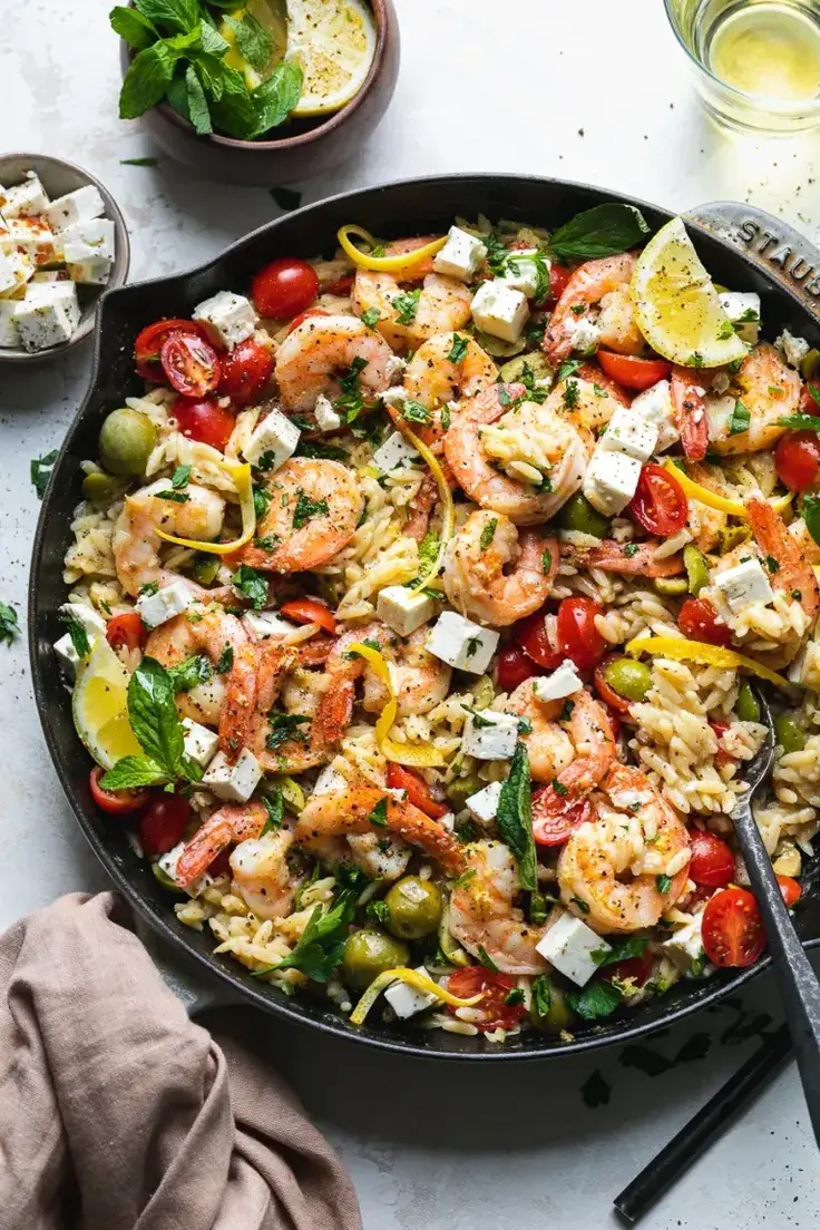 One Pan Mediterranean Shrimp Orzo Recipe by Spices In My DNA
