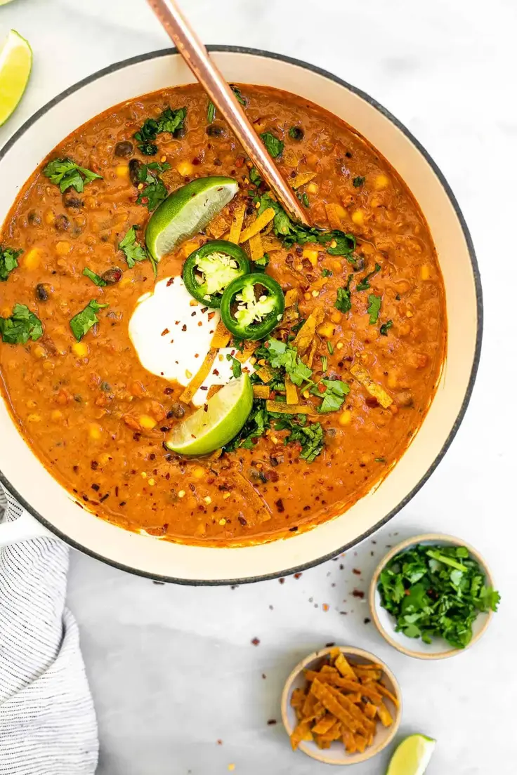 Vegan Lentil Tortilla Soup Recipe by Eat with Clarity
