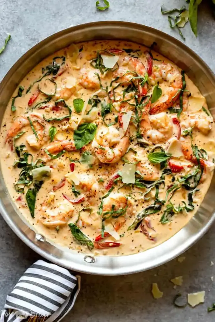 Creamy Parmesan Basil Shrimp Recipe by Fox and Briar
