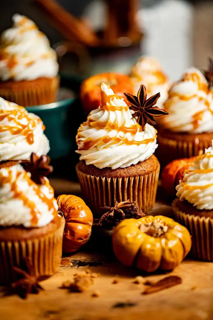 Salted Caramel Pumpkin Cupcakes Recipe by Britney Breaks Bread
