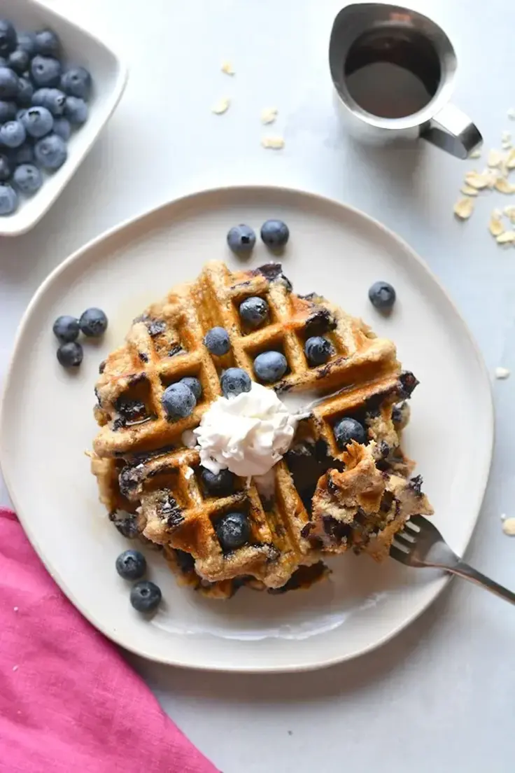 Low Calorie Healthy Blueberry Oat Waffles Breakfast Recipe by Skinny Fitalicious