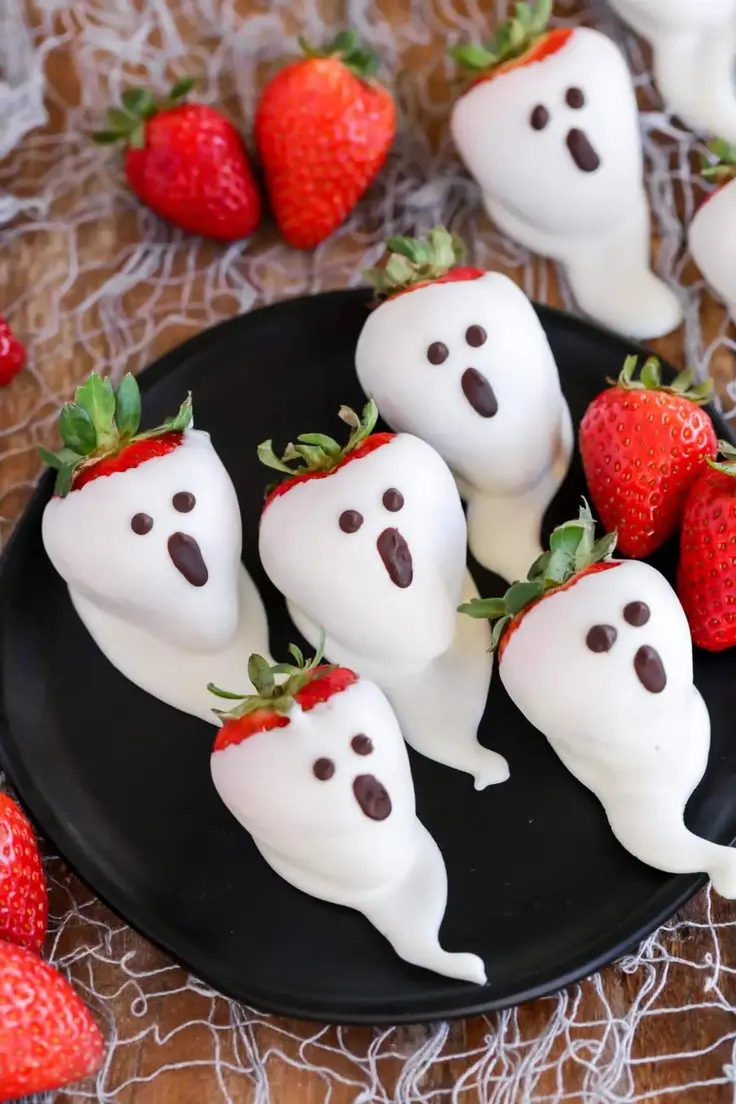 Easy Halloween Party Food Ideas Strawberry Ghosts Recipe by Lil Luna
