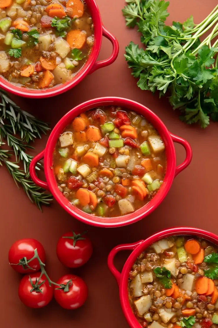 Vegetarian Lentil Potato Soup Recipe by Peas and Crayons - an extremely filling yet low calorie soup that is incredibly easy to make.