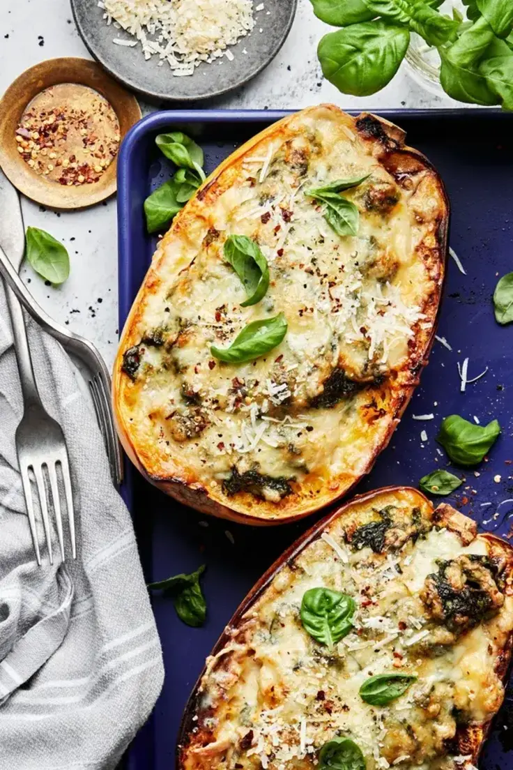 Spaghetti Squash with Creamed Spinach and Chicken