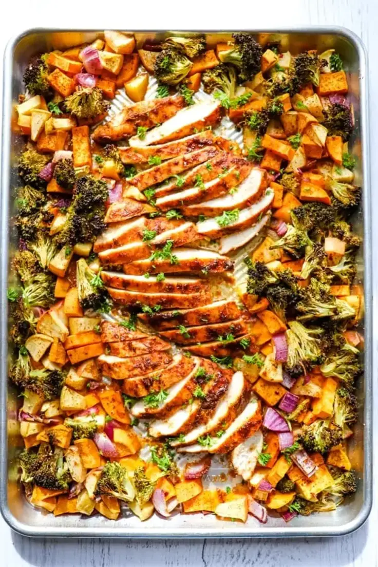 Sheet Pan Chicken and Sweet Potatoes Recipe by Delightful E Made