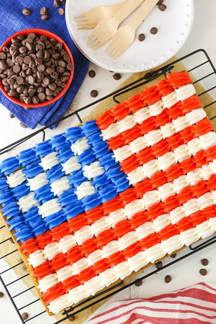 Classic 9×13 Flag Chocolate Chip Cookie Cake Recipe by Life Love and Sugar 