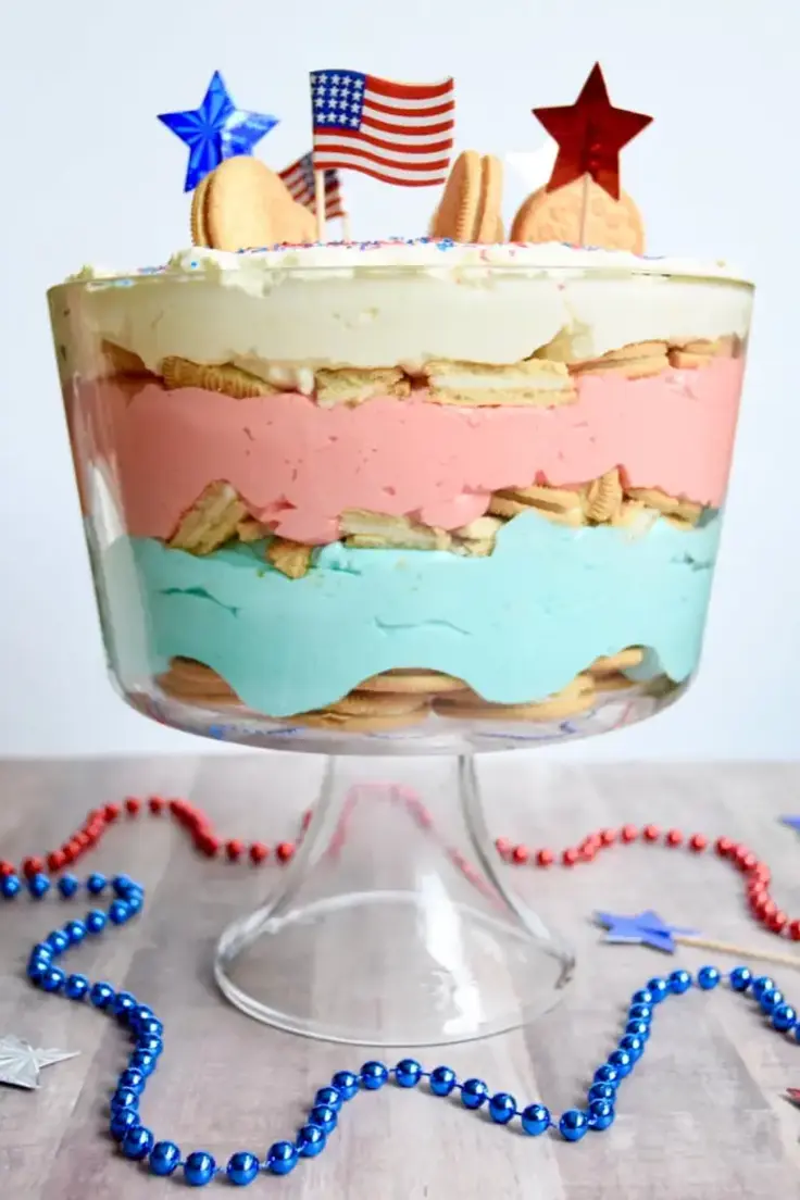 Red White and Blue Oreo Dessert Trifle Recipe by The Cards We Drew
