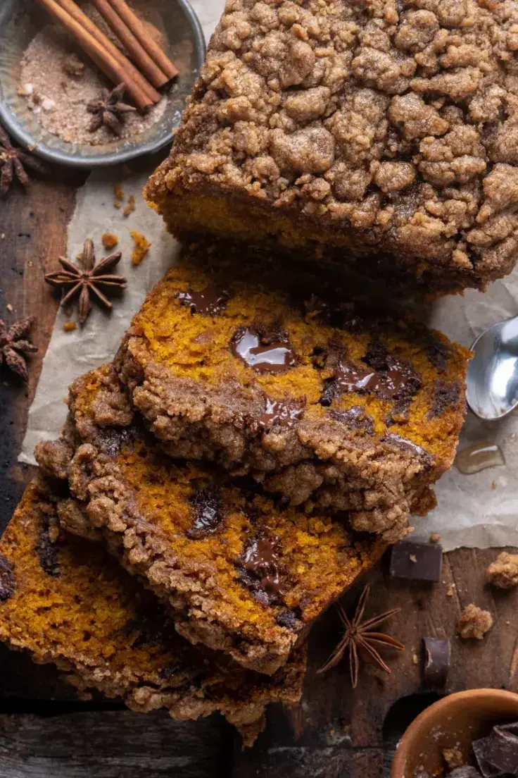 Pumpkin Chocolate Chip Streusel Bread Recipe by Wandering Chickpeas
