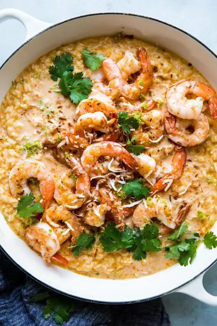 Red Curry Risotto With Shrimp Recipe by The Modern Proper - a light, healthy, and perfect meal for volume eating without extra calories. 