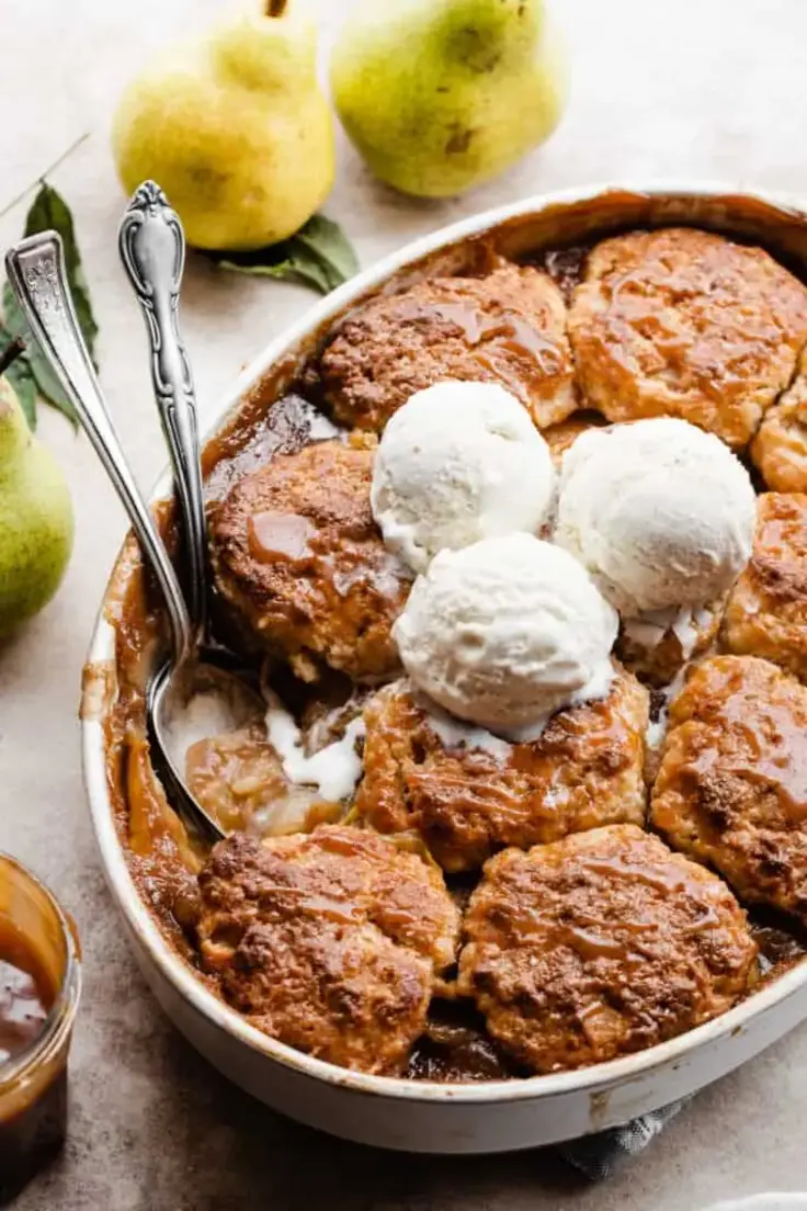 Salted Caramel Pear Cobbler 