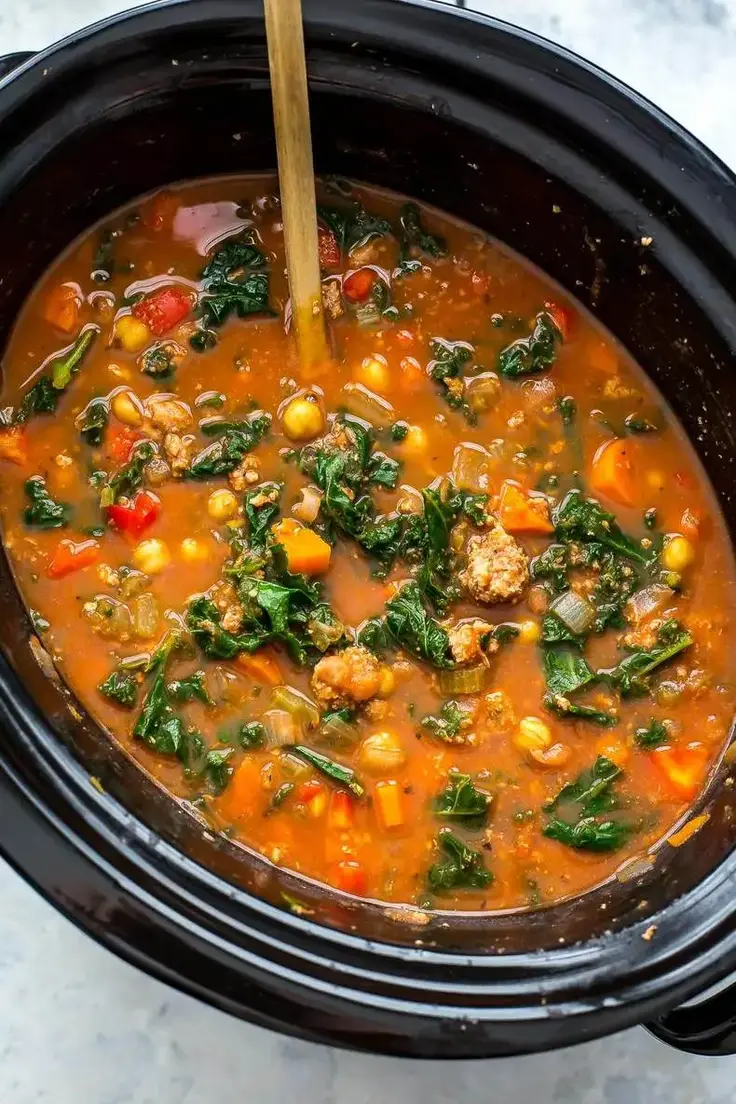 Slow Cooker Tuscan Sausage and Kale Soup 