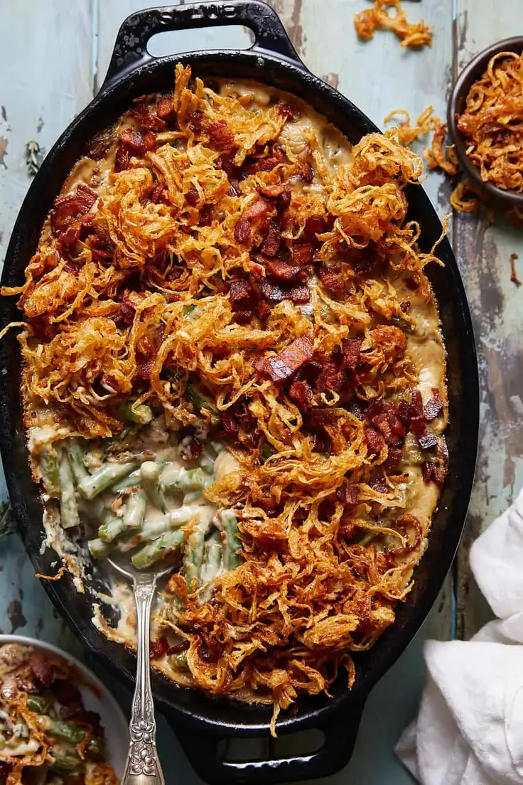 Green Bean Casserole with Bacon and Mushrooms Recipe by Bites with Bri
