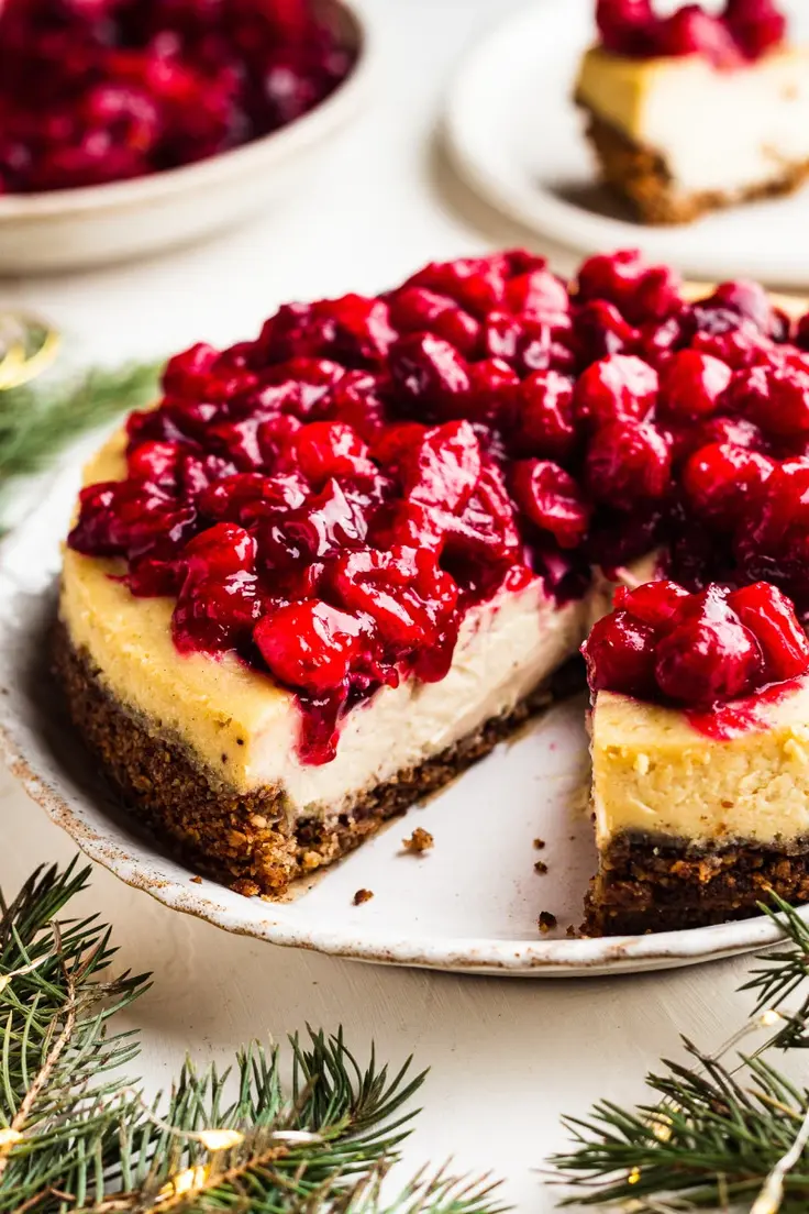 Vegan Baked Cranberry Cheesecake 