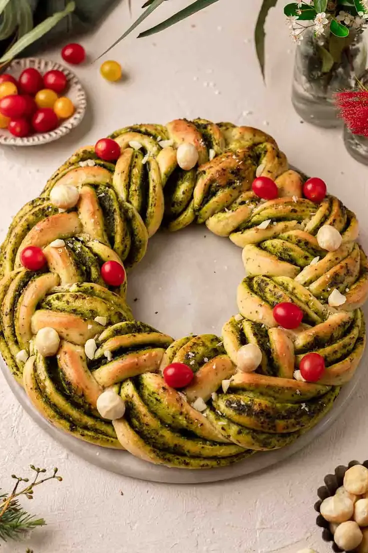 Vegan Pesto Bread Wreath Recipe by Rainbow Nourishments