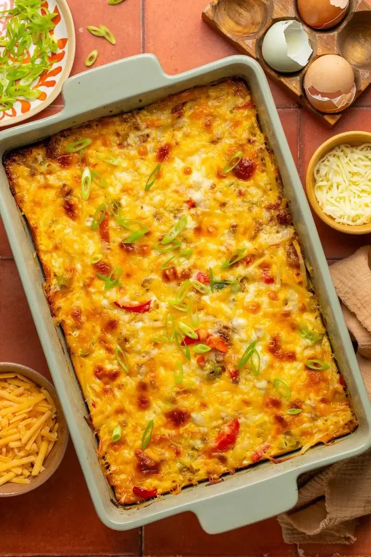 Tex Mex Hash Brown Egg Breakfast Casserole Recipe by Healthy Little Peach
