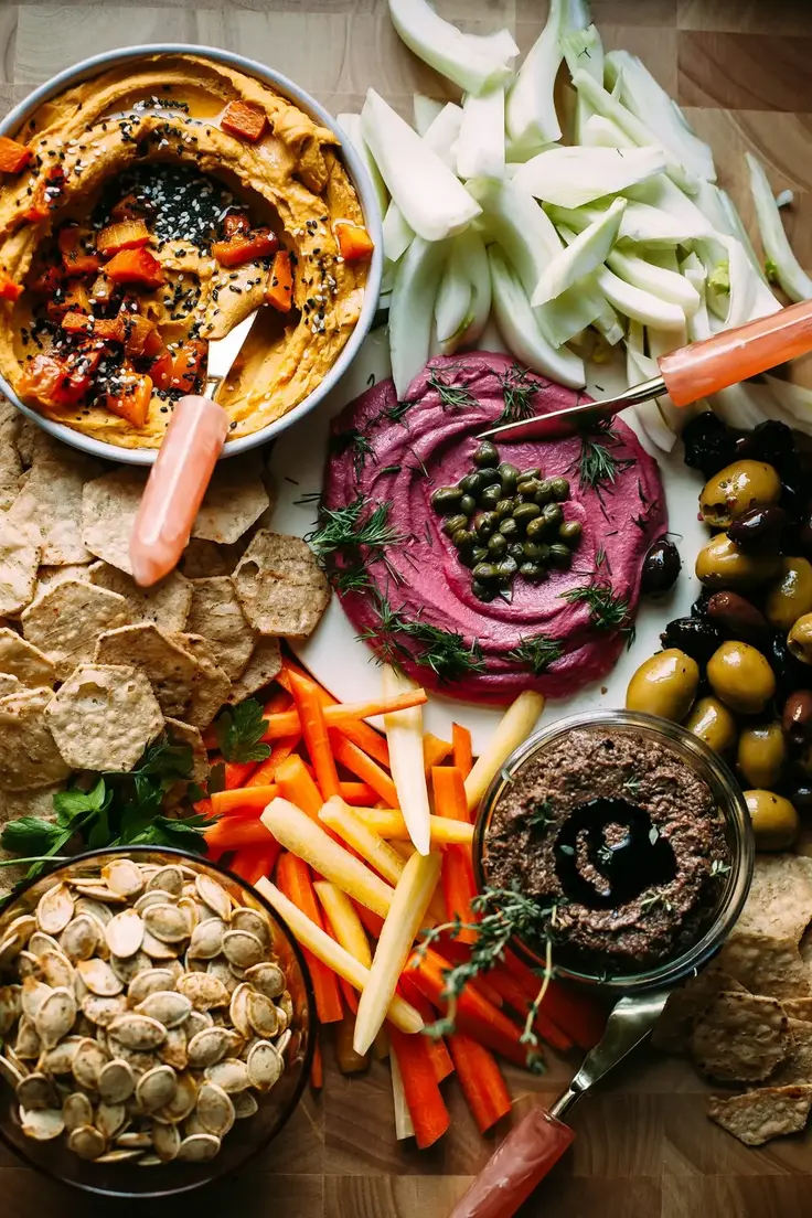 The Ultimate Vegan Snack Board (3 dip recipes!) Recipe by The First Mess
