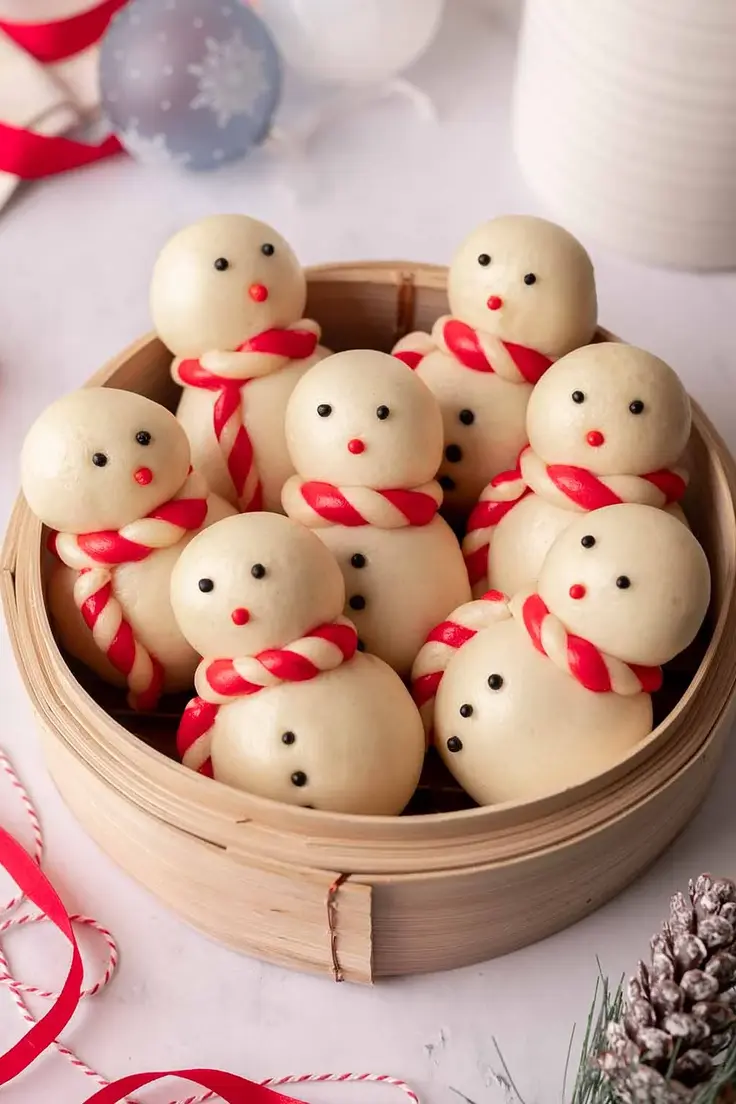 Steamed Snowman Buns Recipe by Rainbow Nourishments
