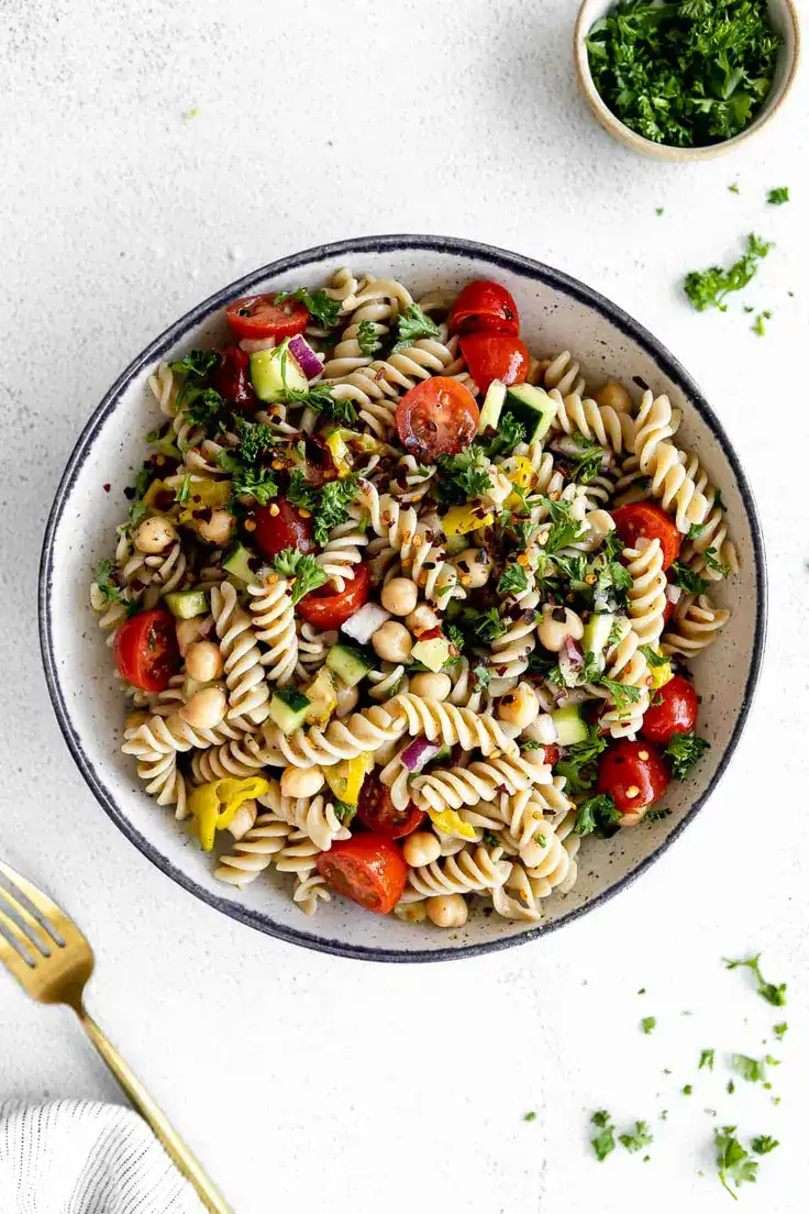 Mediterranean Chickpea Pasta Salad Recipe by Eat With Clarity