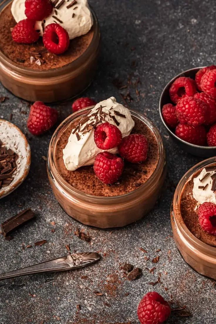 Creamy Raspberry Chocolate Mousse Cups Recipe by Kalejunkie
