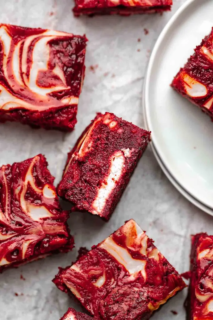 Fudgy Red Velvet Brownies with Cream Cheese Recipe by The Cozy Plum