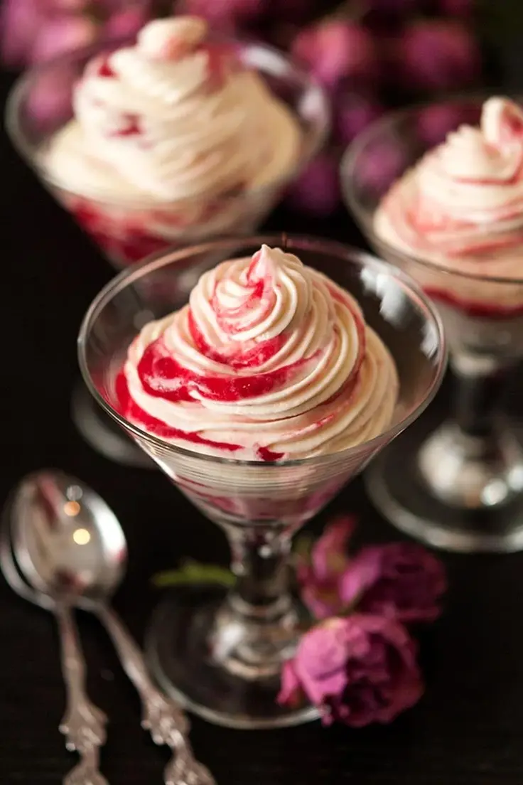 White Chocolate Cheesecake Mousse with Raspberry Compote Recipe by She Keeps A Lovely Home