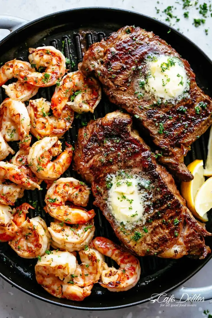 Garlic Butter Grilled Steak And Shrimp Recipe by Cafe Delites
