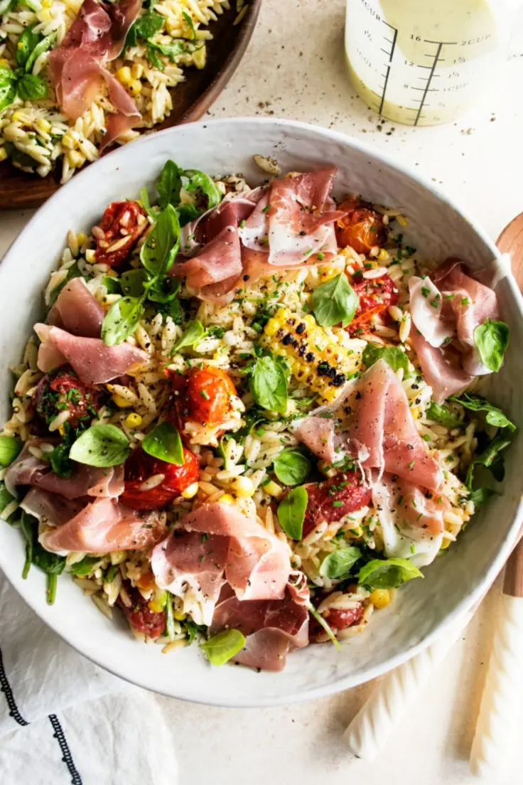 Orzo Salad with Prosciutto & Parmesan Vinaigrette 
