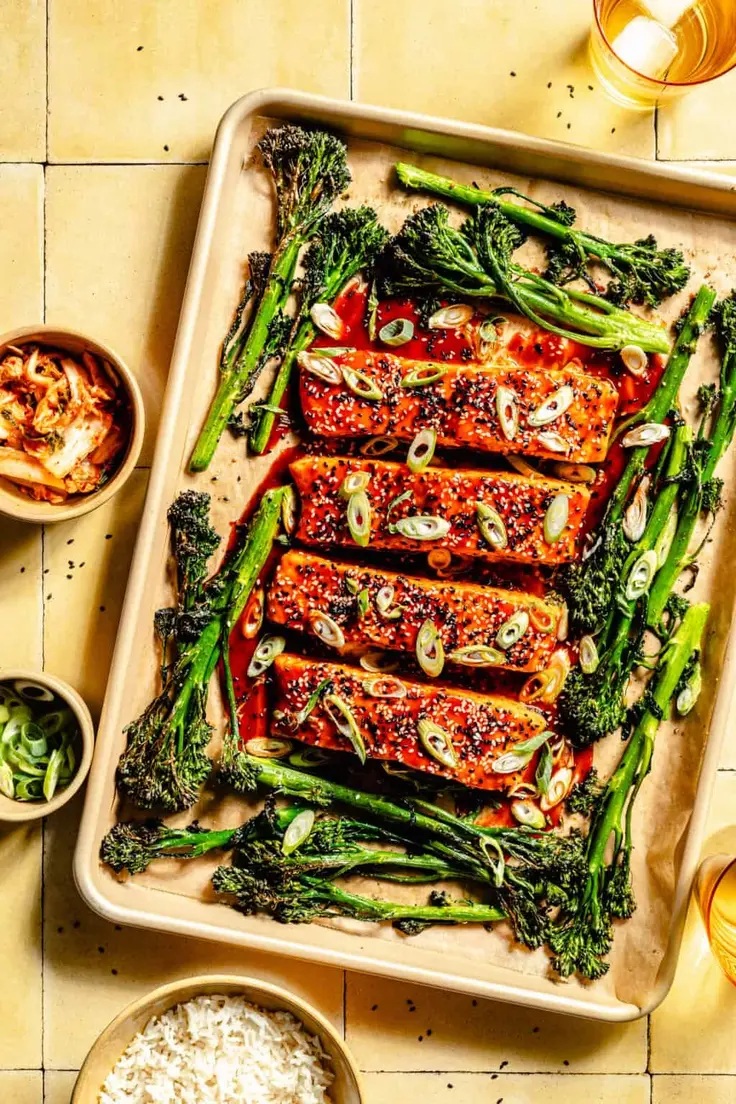 Sheet Pan Gochujang Glazed Salmon Recipe by The Defined Dish
