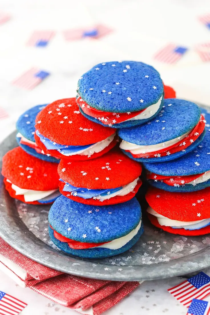 Red, White, and Blue Cookie Sandwiches Recipe by Life Love and Sugar