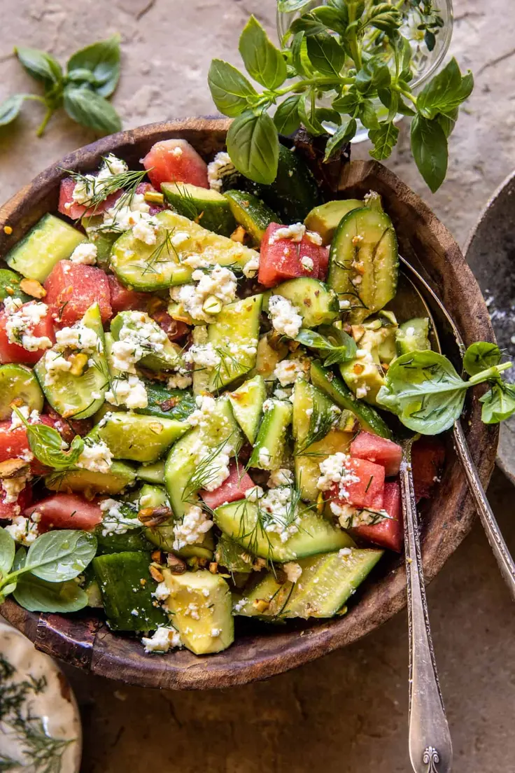 Smashed Cucumber and Watermelon Feta Salad Recipe by Half Baked Harvest