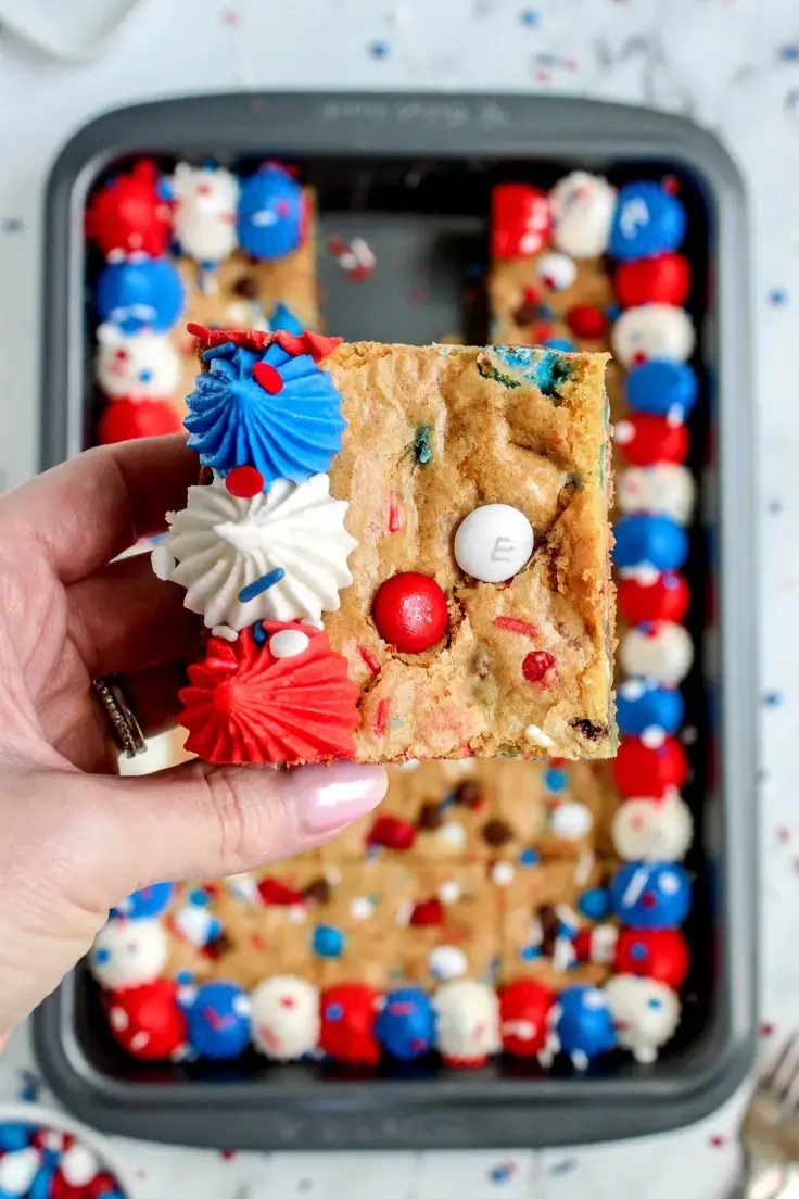 Red, White & Blue Cookie Bars Recipe by My Messy Kitchen