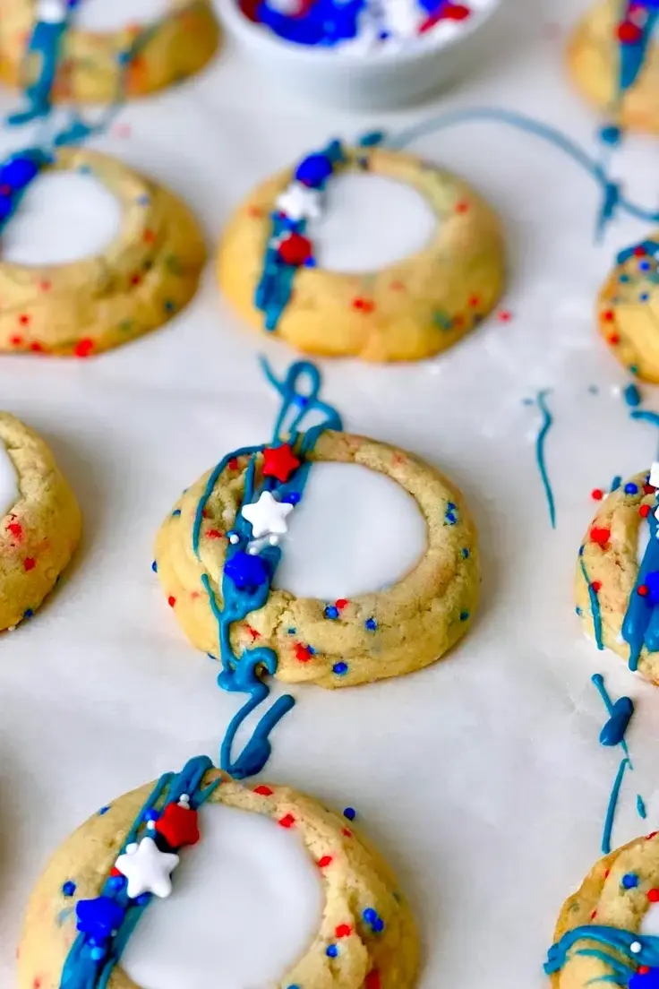 Patriotic Thumbprint Cookies with Vanilla Icing Recipe by Bake Drizzle Dust