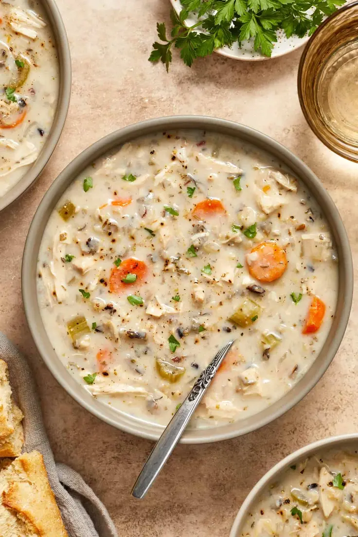 Creamy Crockpot Chicken Wild Rice Soup Recipe by Lemons & Zest
