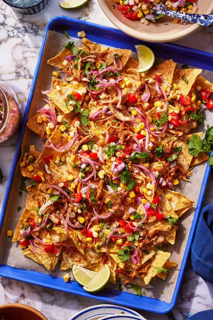Summertime Chicken Nachos with Corn Salsa
