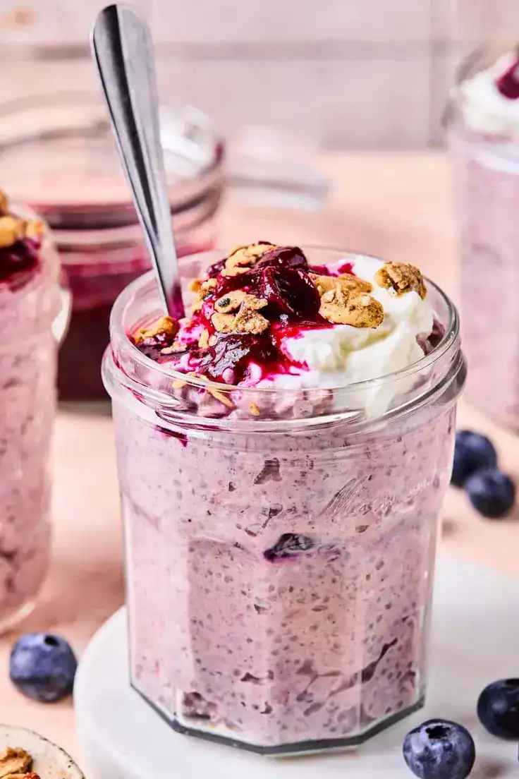 Blueberry Muffin Protein Overnight Oats Recipe by Erin Loves Whole