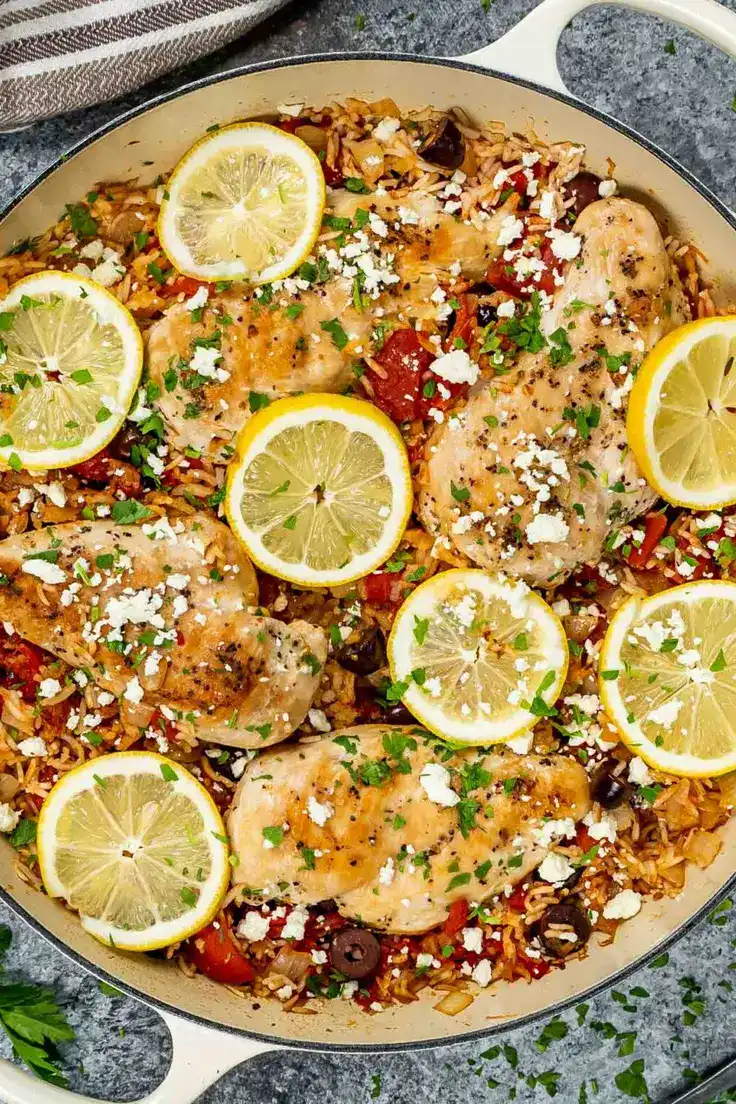  Mediterranean Chicken And Rice Skillet Recipe by Craving Home Cooked

