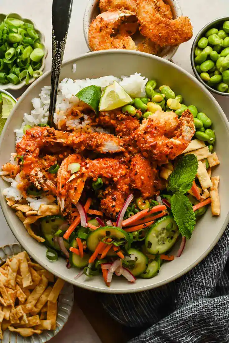 Hot Honey Shrimp Bowls Recipe by A Paige of Positivity
