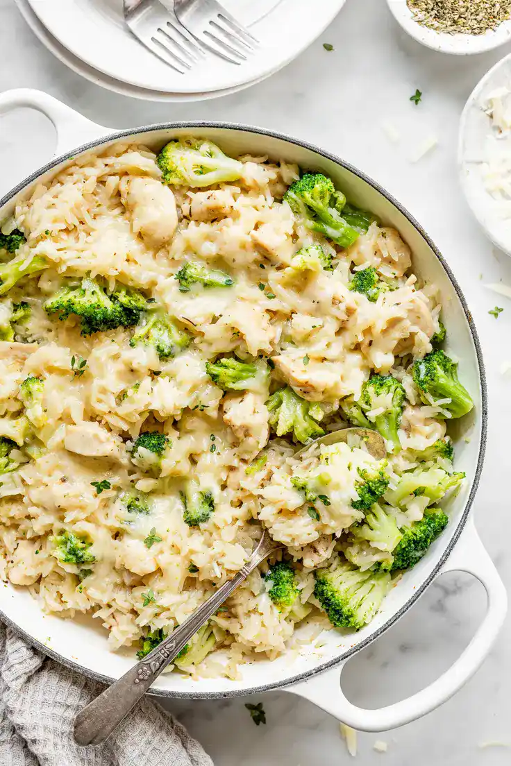 Frozen Broccoli Cheesy Chicken & Rice (one pan!) Recipe by The Natural Nurturer

