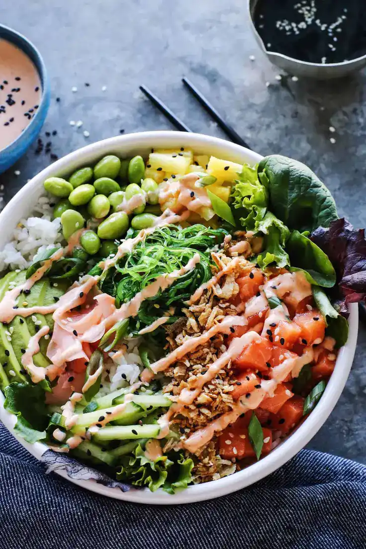 Hawaiian Poke Bowl with Spicy Aioli Recipe by A Farmgirl’s Dabbles
