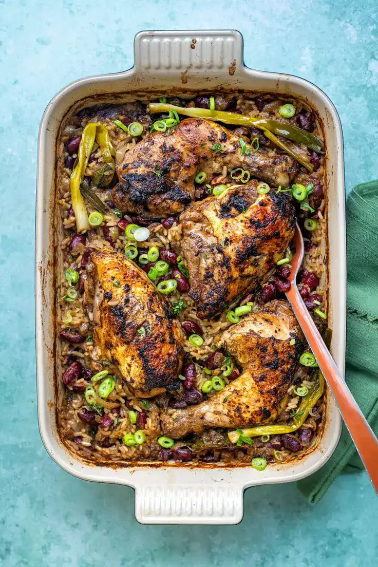 Jerk Chicken Rice and Peas Recipe by Supergolden Bakes
