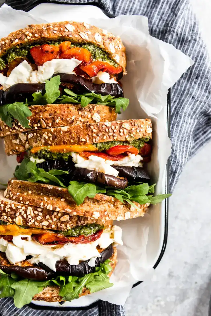 Roasted Eggplant, Pesto & Mozzarella Sandwiches Recipe by Whole Beet Kitchen
