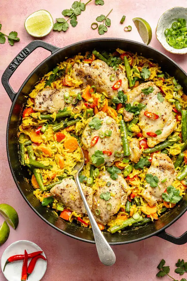 Thai Coconut Yellow Curry Chicken & Rice Recipe by Ambitious Kitchen
