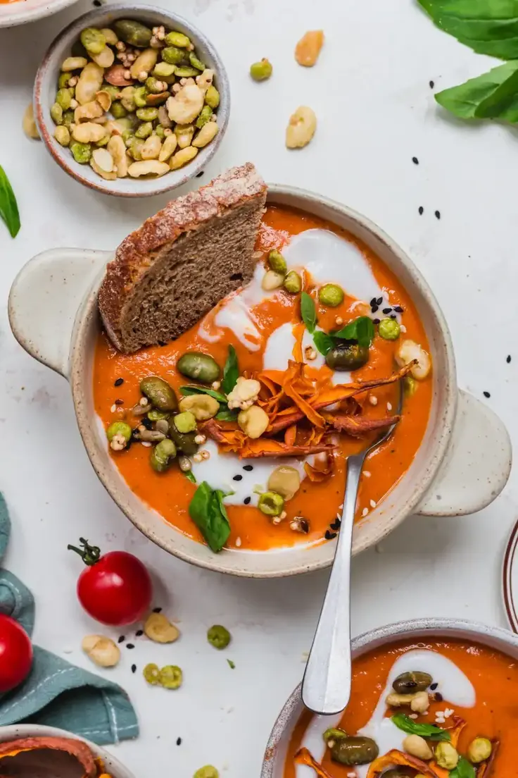 Hidden Vegetable Creamy Tomato Soup (Vegan High protein) Recipe by Nourishing Amy
