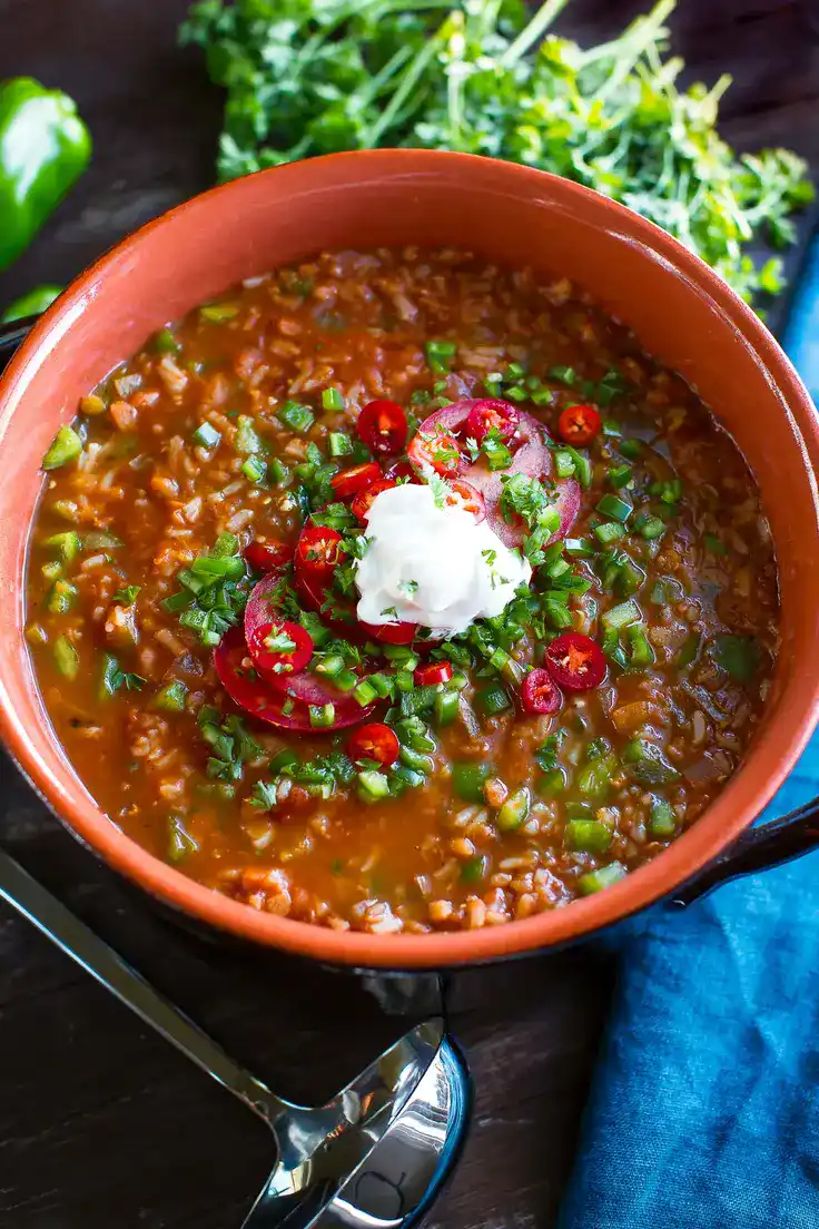 Vegetarian Stuffed Pepper Soup Recipe by Peas and Crayon