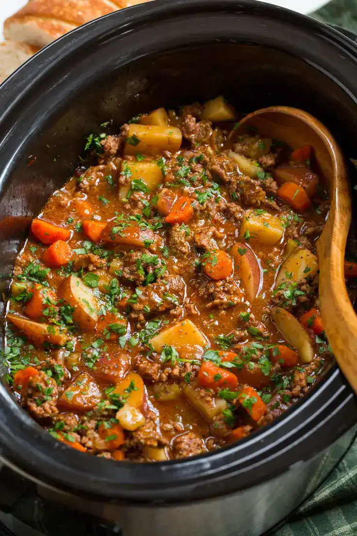 Slow Cooker Ground Beef Stew Recipe by Cooking Classy
