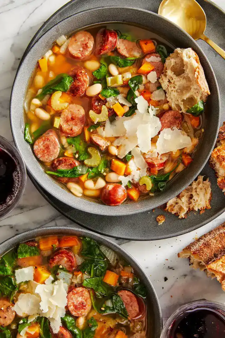Slow Cooker Sausage, Spinach and White Bean Soup Recipe by Damn Delicious