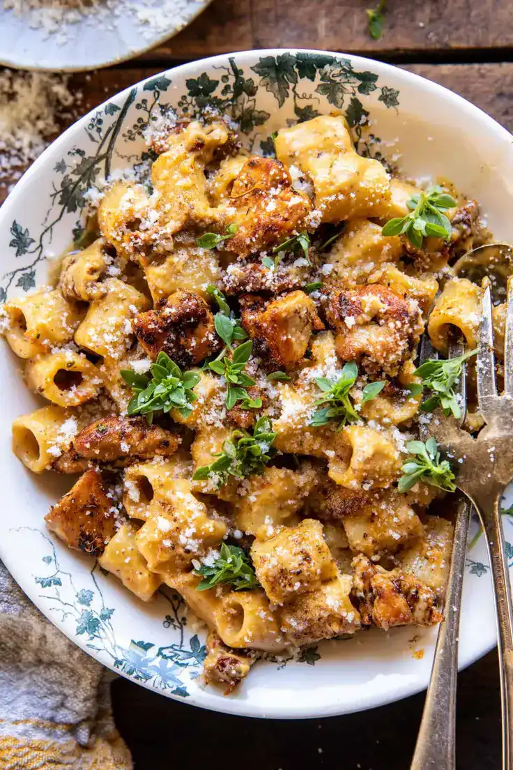 Roasted Butternut Squash & Sun-Dried Tomato Chicken Pasta Recipe by Half Baked Harvest
