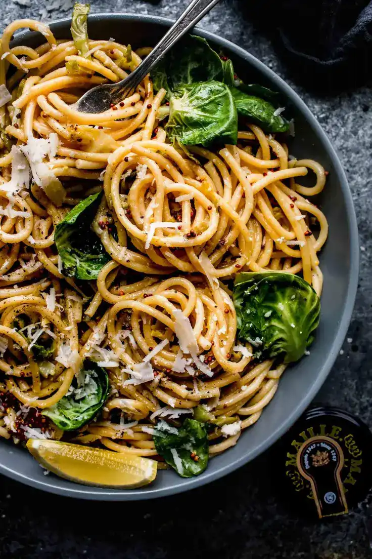 Brussels Sprouts Pasta with Parmesan Recipe by Platings and Pairings
