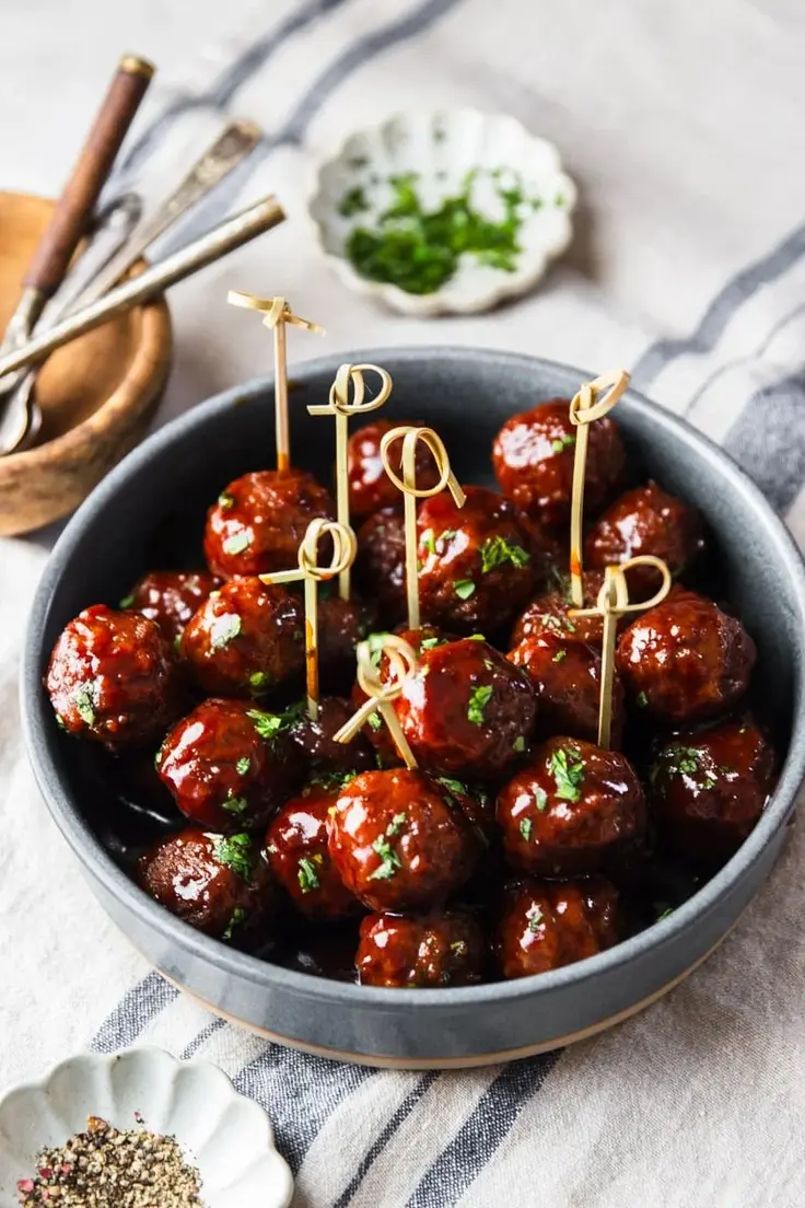 Slow Cooker Bourbon Party Meatballs Recipe by Garden in the Kitchen