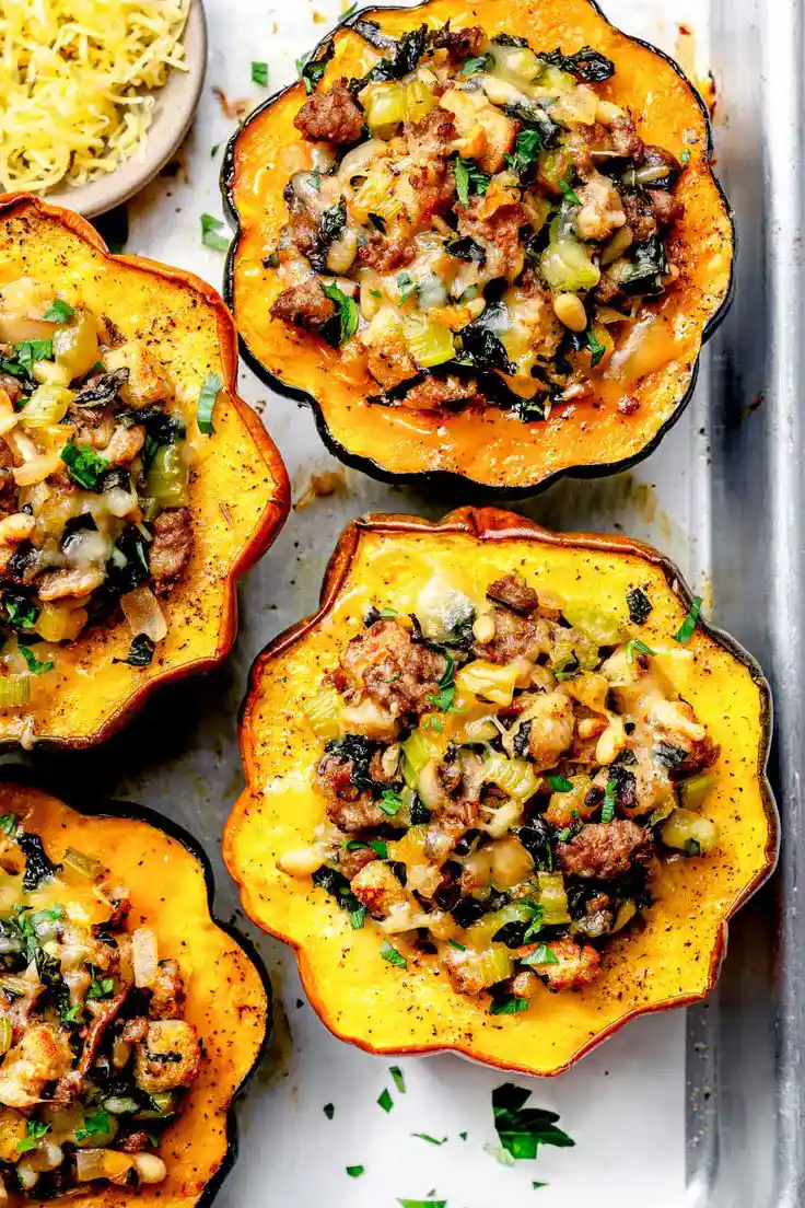 Sausage Stuffed Acorn Squash Recipe by Foodie Crush
